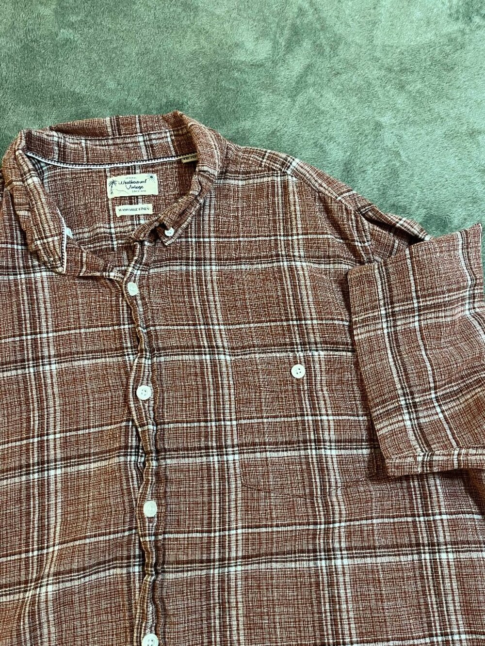 Weatherproof Vintage Linen Cotton Plaid Button Shirt Mens XXL Red Short Sleeve